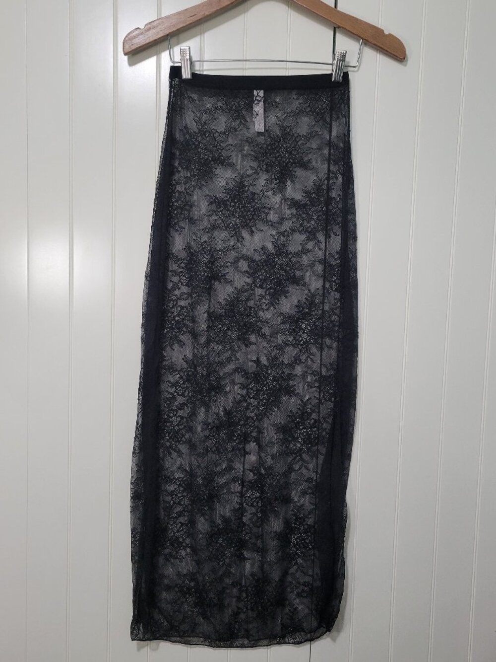 Auden Whimsigoth Practical Magic Grunge Black Sheer Mesh Lace Maxi Skirt Slit XS